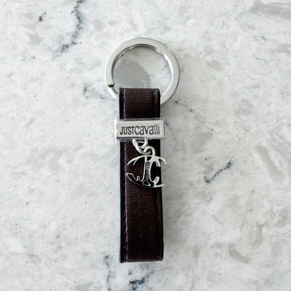 Just Cavalli Leather Keychain Unisex One Size Brown Logo Anchor Charm - Picture 1 of 6